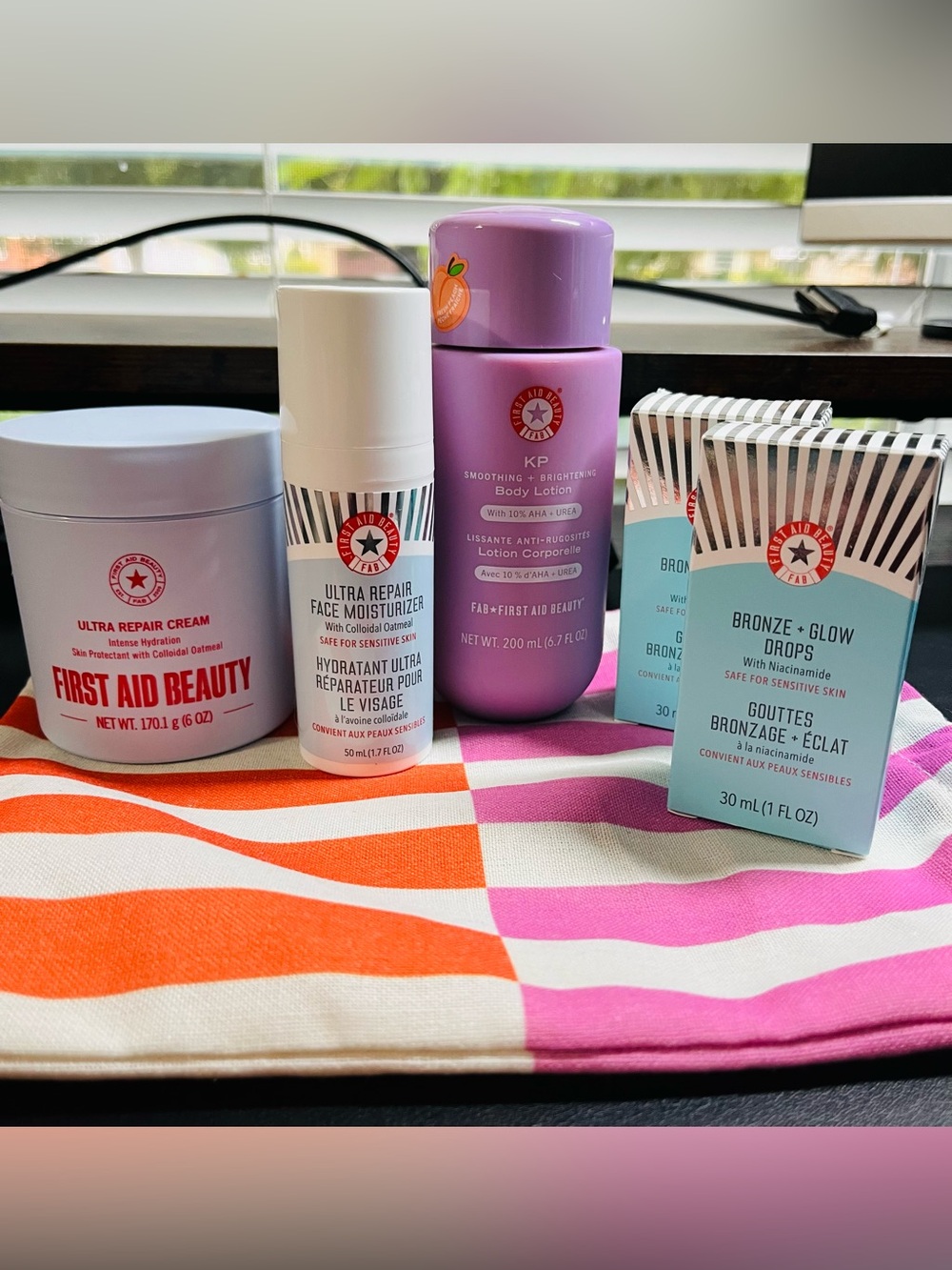First Aid Beauty 6 Piece Bundle - Creme, KP Lotion, Face Moisturizer, Glow Drops